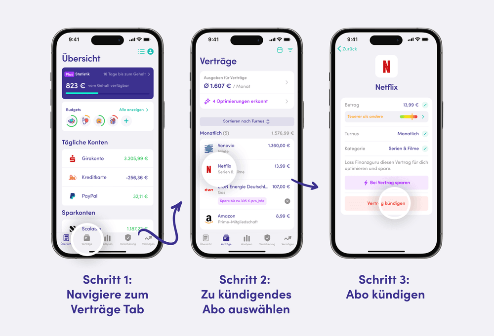 Netflix Kuendigen mit Finanzguru App